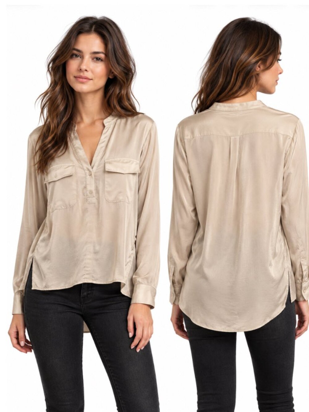 BCBGMaxAzria Silk Tan Long Sleeve blouse